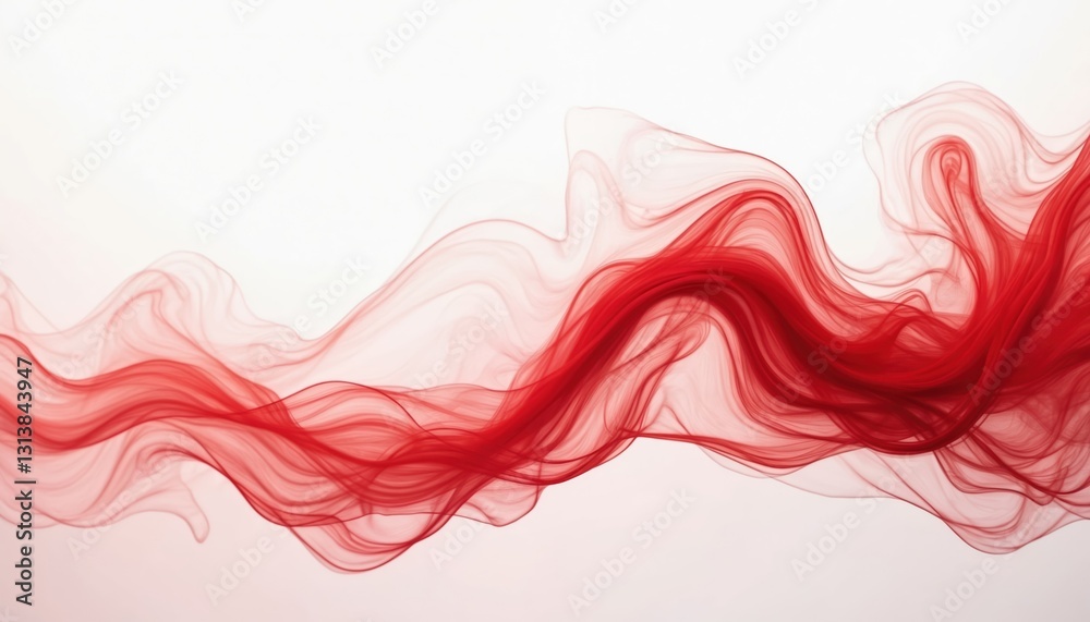 Aufkleber Swirling movement of red smoke with abstract lines isolated on white background. Curvy colorful shape with smooth silk texture is ideal for wallpaper, concept or background.