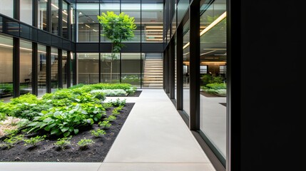 Green office building with solar shading, high-performance insulation, and passive ventilation system