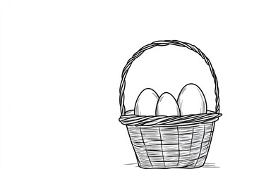 Fototapeta premium simple basket holds three beautifully decorated eggs, symbolizin