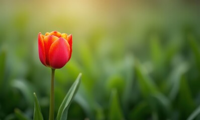 Vibrant red tulip in bloom