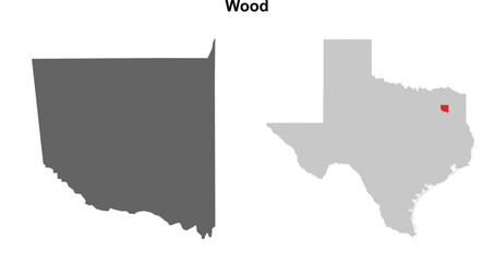 Fototapeta premium Wood County (Texas) blank outline map set