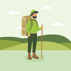 illustration man explore with backpack