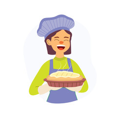 Woman illustration template with pie
