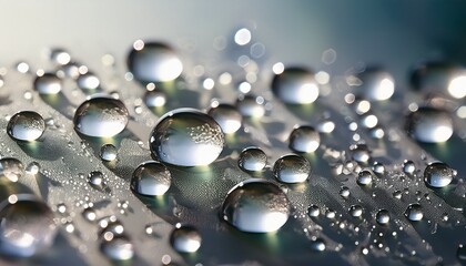 Naklejka premium Glistening water droplets on a delicate background – macro photography of fine droplets, ideal for elegant, nature-inspired designs