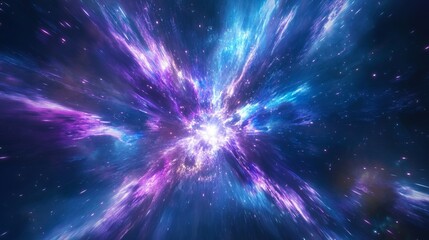 Fototapeta premium Fractal explosion of vivid blues and purples, radiating outward from the center