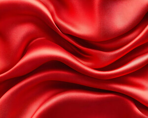 Fototapeta premium Luxurious red satin fabric with elegant, flowing folds and rich texture