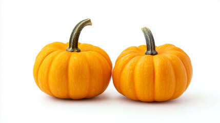 Obraz premium The two mini pumpkins rest on a white surface, emphasizing their small size and bright hue. 
