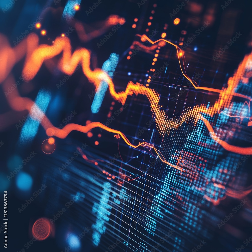 Poster explore a vibrant abstract data visualization featuring dynamic lines and digital elements, showcasi
