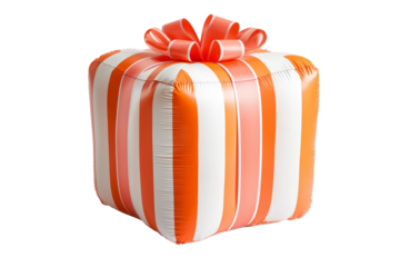 Inflatable gift box with a soft cushiony texture and ribbon details, isolated on white