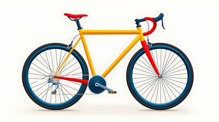 Fototapeta premium Orange Blue Red Racing Bicycle Illustration White Background