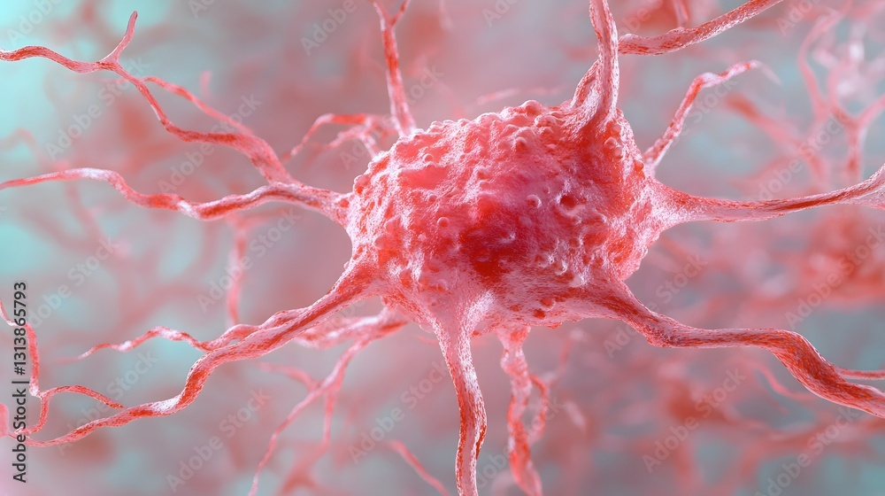 Poster Microscopic of the intricate and colorful structure of a neuron cell showcasing the complex network of axons dendrites
