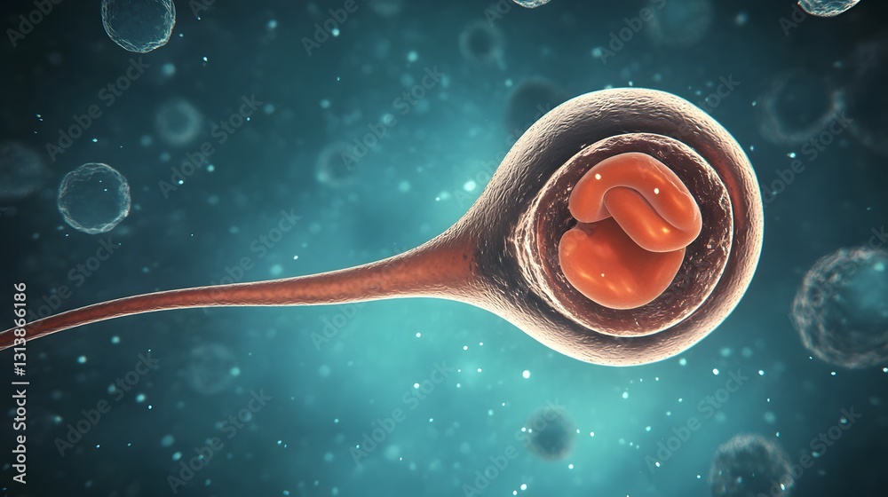 Poster microscopic view of an early human embryo development during the initial stages of cell division and