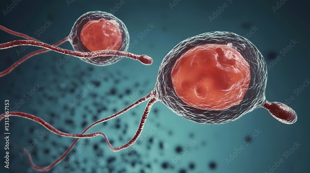 Poster microscopic view of biological cells and molecules captured in a scientific research laboratory sett