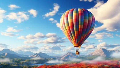Obraz premium A colorful hot air balloon floating in a clear sky