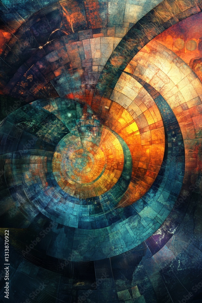Canvas Prints a colorful abstract painting with a spiral shape. the colors are bright and the shapes are irregular