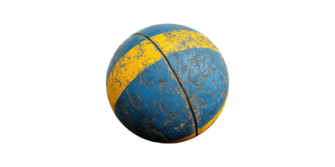 Worn-textured blue and yellow ball isolated on transparent background