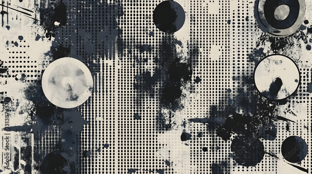 Poster Surreal Abstract Geometric Monochrome with Distorted Shapes and Patterns