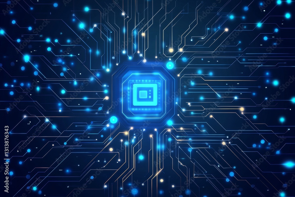 Poster this abstract image showcases ai technology with illuminated circuit connections and digital element