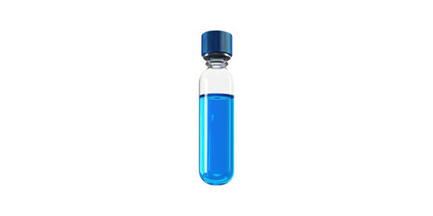 Glass test tube with blue liquid and blue cap isolated on transparent background