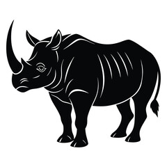Obraz premium Rhino silhouettes and icons. Black flat color simple elegant white background Rhino animal vector and illustration.