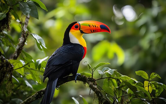 98. A vibrant toucan perched in the Amazon rainforest - Powered by Adobe