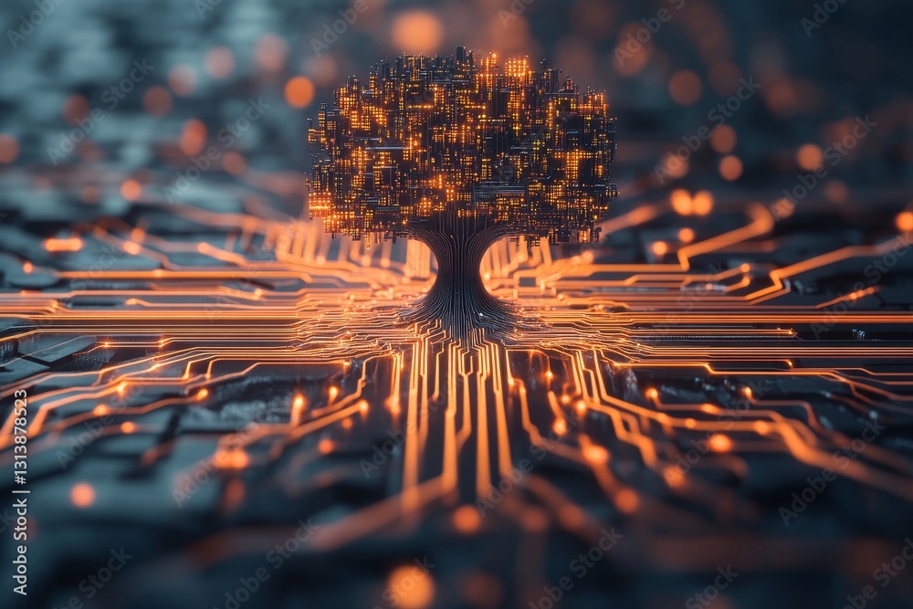 Poster this striking image portrays a conceptual tree visualized through advanced ai technology, merging na