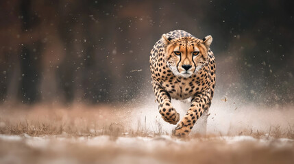 Cheetah running swiftly through grassland