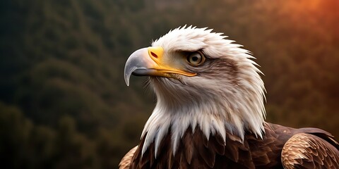 Obraz premium Majestic Eagle American flag waving in the breeze, USA, American Independence Day, 4th of July