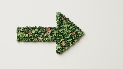 Green Arrow Made of Leaves and Foliage on Light Background