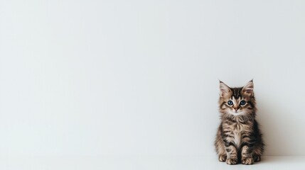 Obraz premium Cute Tabby Kitten Sitting Against White Background, Adorable Pet
