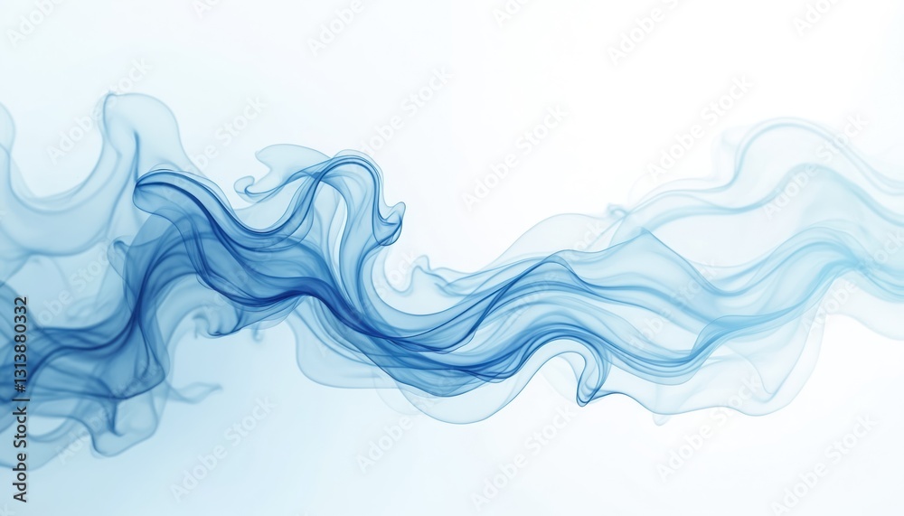 Poster isolated blue smoke on white backdrop. abstract flowing fog motion pattern. chemistry effect, transp