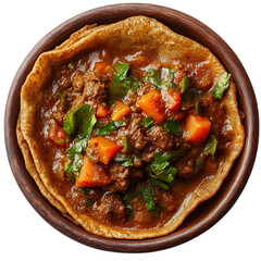 A Bowl of Ethiopian Injera with Stew Sourdough Flatbread Isolated on Transparent Background