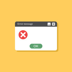 Error message icon in flat style. Computer window alert vector illustration on isolated background. Alert popup sign business concept.