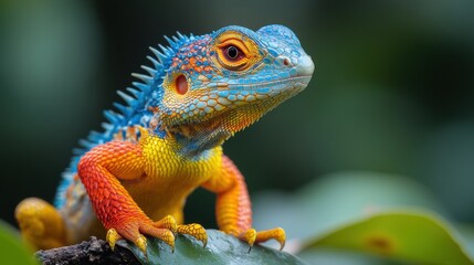 colorful lizard perched on branch in natural environment