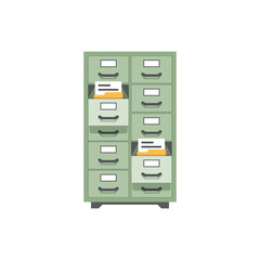 Office cabinet icon in flat style. Furniture storage vector illustration on isolated background. Drawer sign business concept.