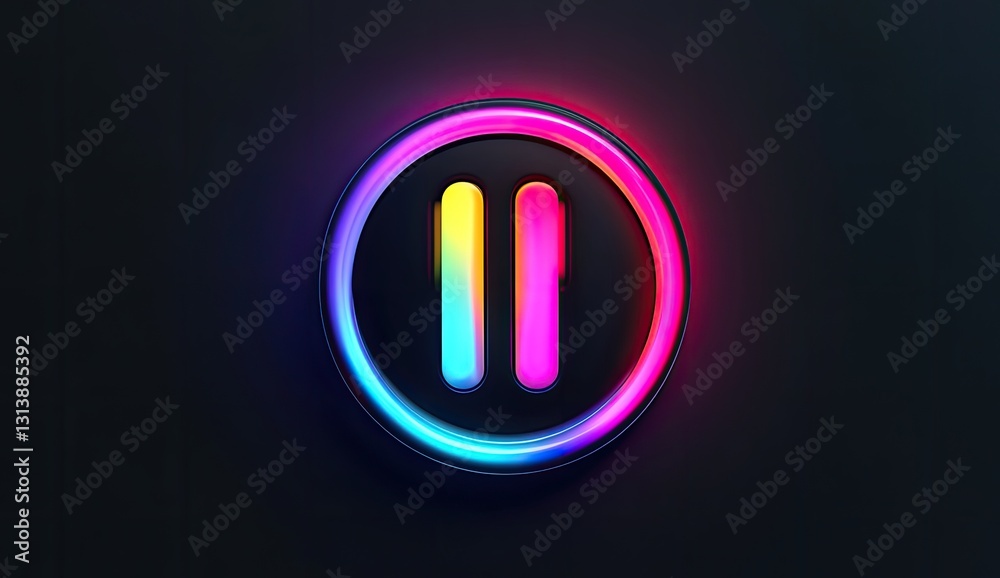 Aufkleber neon pause button on dark background