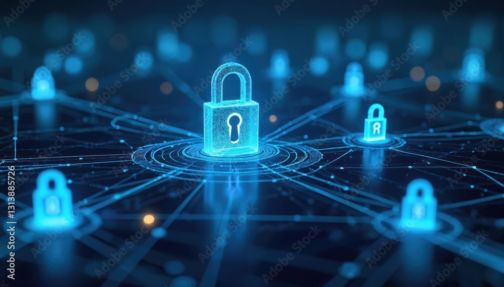 Leinwandbilder cybersecurity concept featuring digital locks protecting network against cyber threats. data encrypt