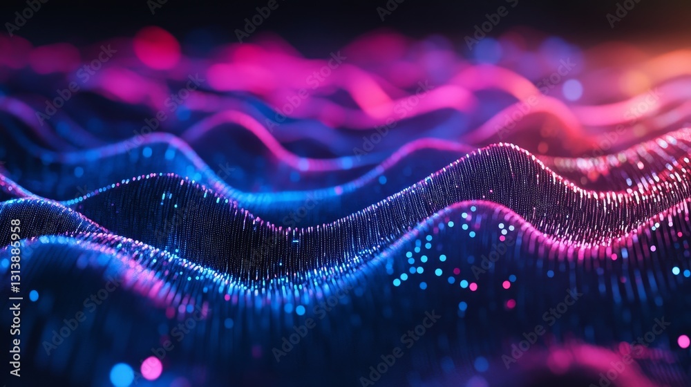Poster explore a captivating abstract image featuring vibrant wave patterns illuminated in colorful light. 