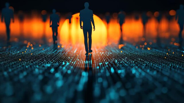 A conceptual visualization of people accessing data seamlessly through a global digital web, symbolizing modern connectivity.