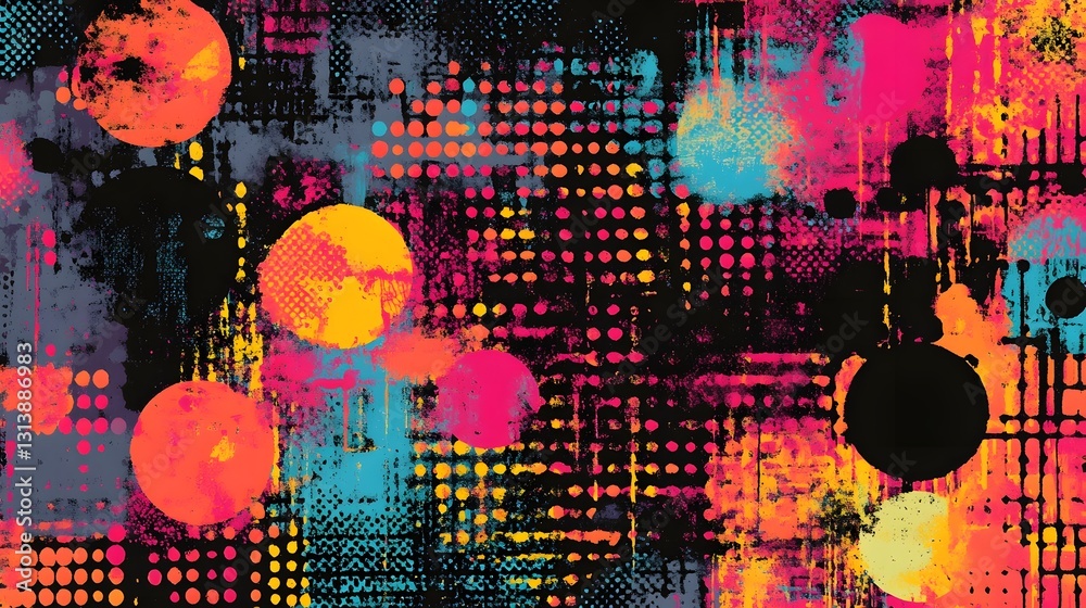 Poster Vibrant Abstract Digital Art with Colorful Glowing Shapes and Patterns