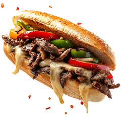 A Savory Cheesesteak Sandwich with Grilled Onions and Peppers Isolated on Transparent Background