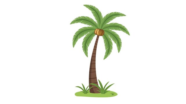 palm tree on white background, ready to use vector palm and coconut tree animation, Palm tree animated vector in doodle style
