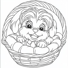 Obraz premium The digital art shows a fluffy dog resting in a dog bed, ready to be printed as a small poster