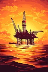 Obraz premium Offshore oil rig at sunset, ocean, energy