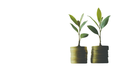 plant growing from coins isolated on white background