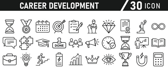 Career Development icon set. Success winner, business goal, challenge line style icon. Professional business career, goal collection. Vector illustration