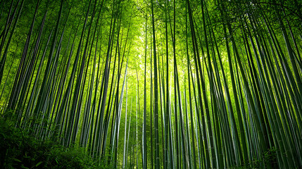 Fototapeta premium Sunlit Bamboo Forest Canopy Green Abundance Natural Light Lush Foliage Tranquil Nature Woods Outdoors Scenic Serene