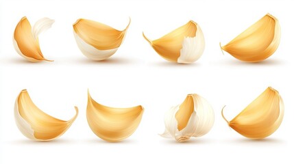 Isolated Set of Garlic Cloves on White Background for Culinary and Food Photography Use