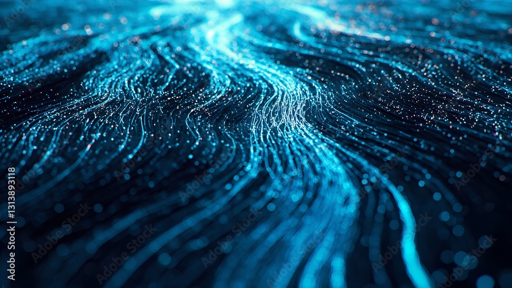 Poster digital flow of light particles virtual space abstract illustration high-tech environment macro view