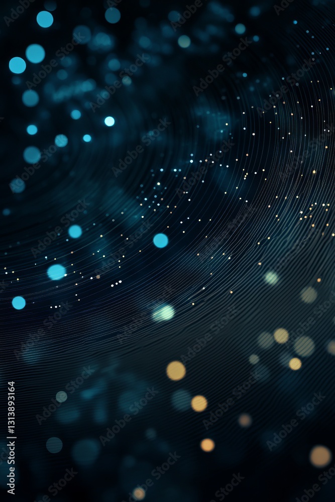 Poster this abstract design features a layered pattern of concentric circles in blue tones, creating a mode